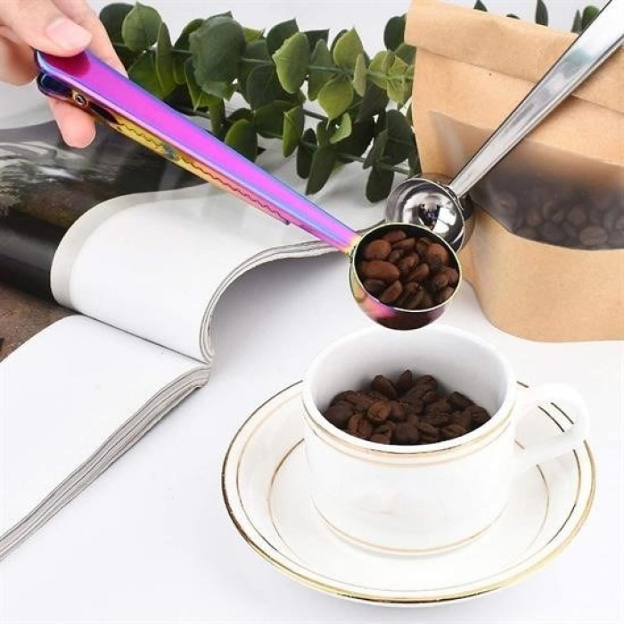 Biyomak® Mandallı Kahve Ölçü Kaşığı Renkli Çok Fonksiyonlu Paslanmaz Çelik Kaşık