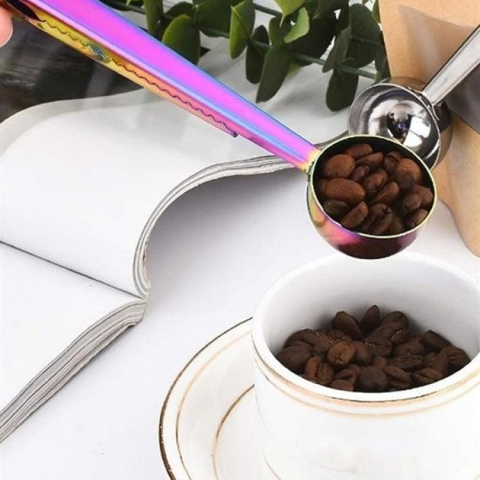 Biyomak® Mandallı Kahve Ölçü Kaşığı Renkli Çok Fonksiyonlu Paslanmaz Çelik Kaşık