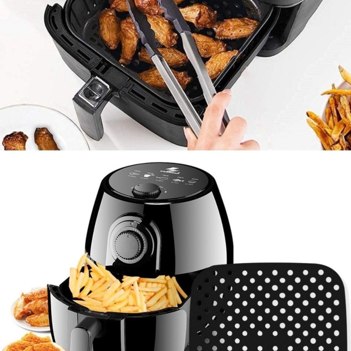 Biyomak® Siyah Isıya Dayanıklı Yıkanılabilir Silikon Fırın Ve Airfryer Kare Model Pişirme Matı 21,5 Cm