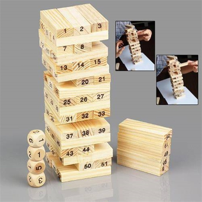 ® 54 Parça Numarasız Zarsız Ahşap Blok Denge Beceri Oyunu