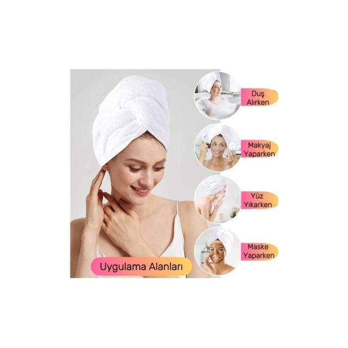 ® Düğme Lastikli Havlu Bone Saç Bone Pamuklu Saç Bone Bukle Baş Havlusu Saç Kurutma Bonesi