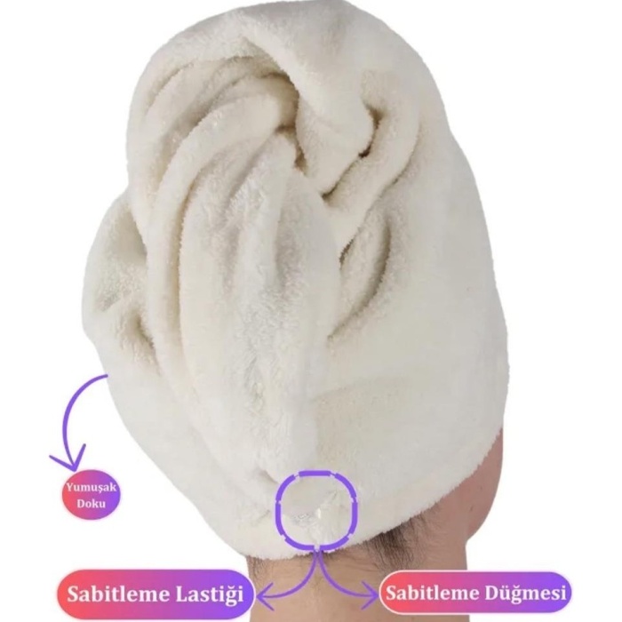 ® Düğme Lastikli Havlu Bone Saç Bone Pamuklu Saç Bone Bukle Baş Havlusu Saç Kurutma Bonesi