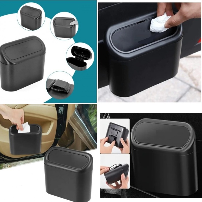 Biyomak® Araba Çöp Kutusu Kapaklı Organizer Siyah