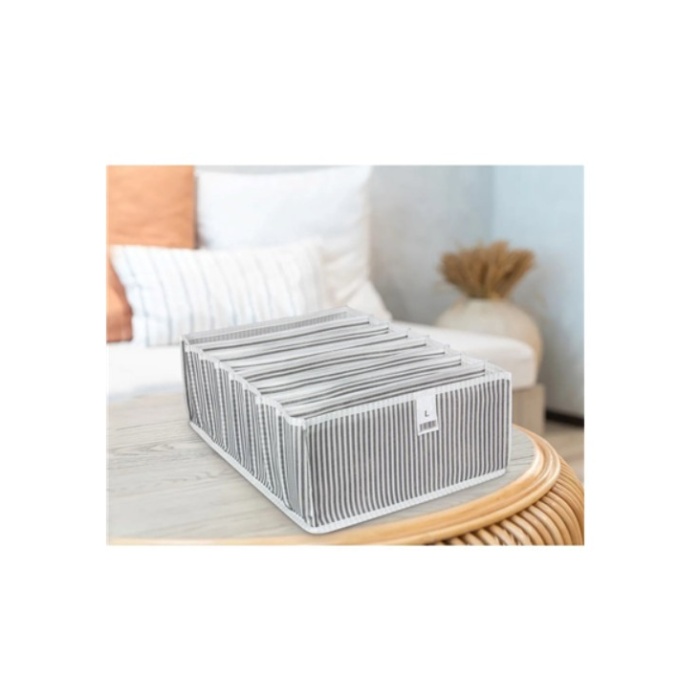 Biyomak® 11 Gözlü Katlanabilir Çekmece İçi Akordiyon Organizer Medium Gri Beyaz Çizgili Model