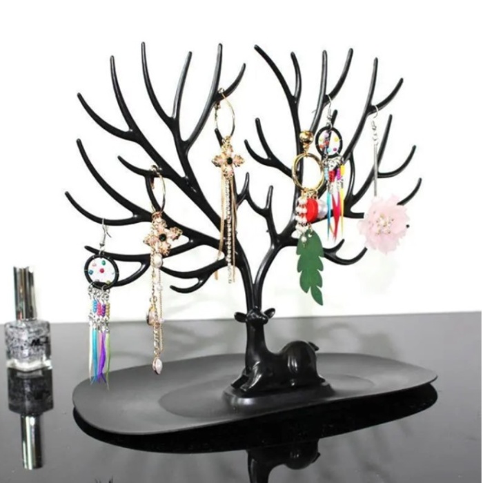 Takı Kolye Teşhir Stand Küpe Kolye Boynuz Hediye Ağacı Siyah