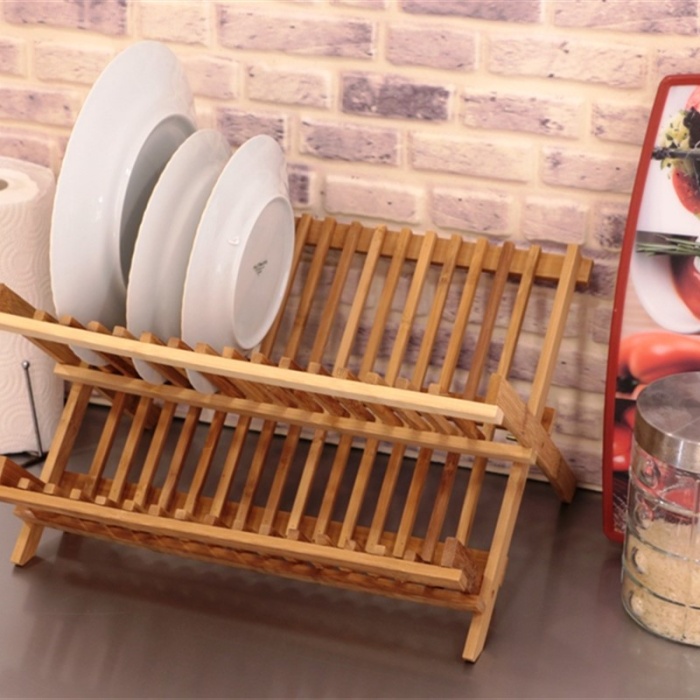 Bambu 2 Katlı Tabaklık Bardaklık Tezgah Üstü Bulaşıklık