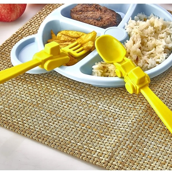 Biyomak® Figürlü Mama Çatal Kaşık Seti - Sarı