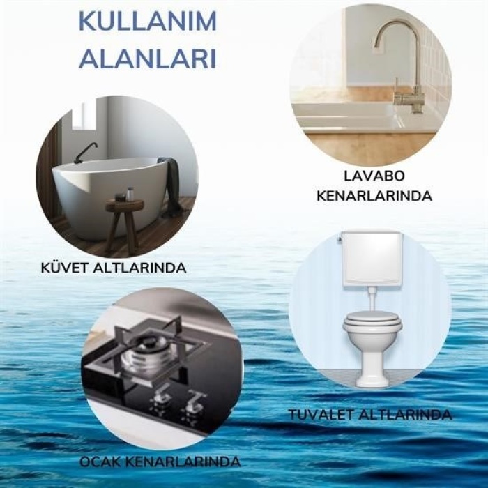 Biyomak® Gri Su Sızdırmaz  Banyo Mutfak Lavabo Küvet İzolasyon Şerit Bant