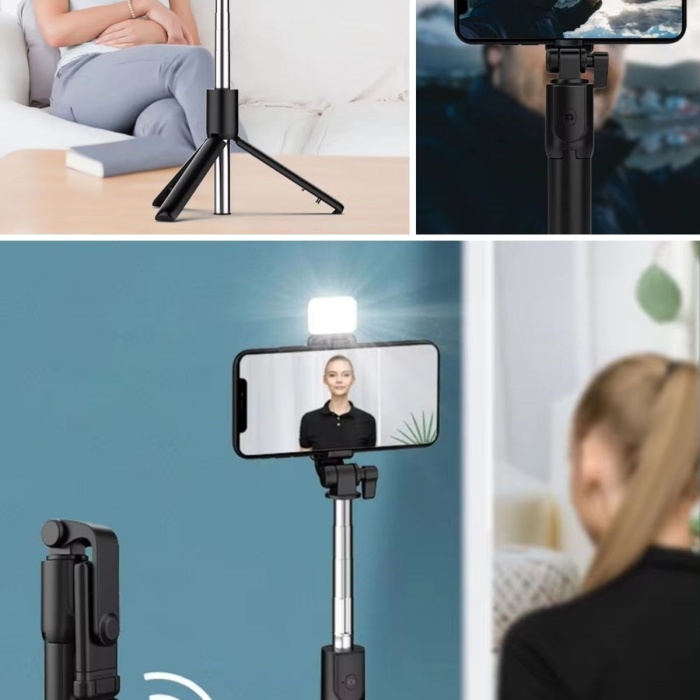 Biyomak® Kendiliğinden LED Işıklı Kumandalı Uzayabilen Selfie Çubuğu Masa Üstü Tripod
