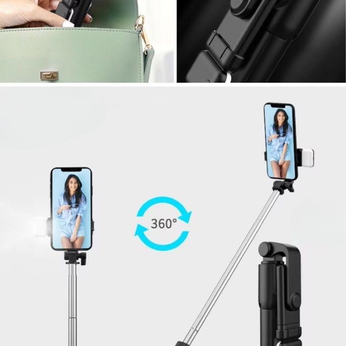 Biyomak® Kendiliğinden LED Işıklı Kumandalı Uzayabilen Selfie Çubuğu Masa Üstü Tripod