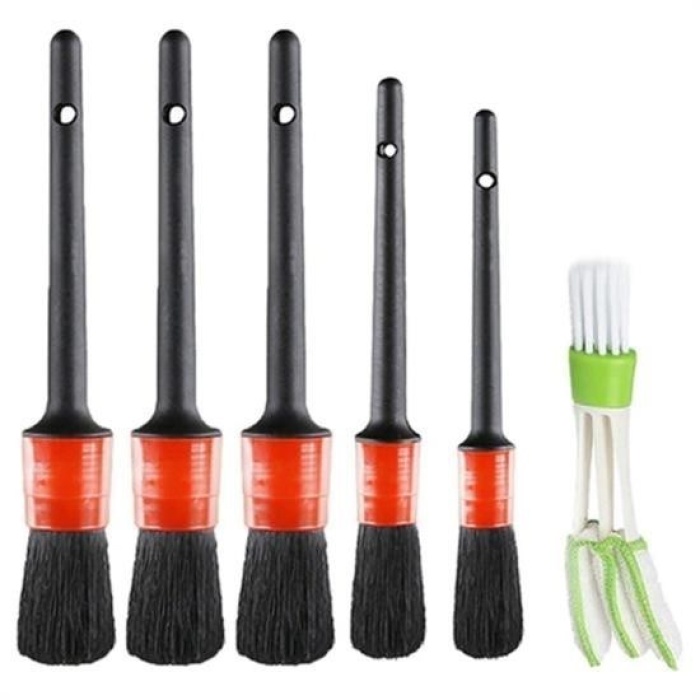 Biyomak® Yumuşak Kıllı İç Ve Dış Temizlik İçin 5+1 Detaylı Araç Oto Temizlik Bakım Fırça Seti