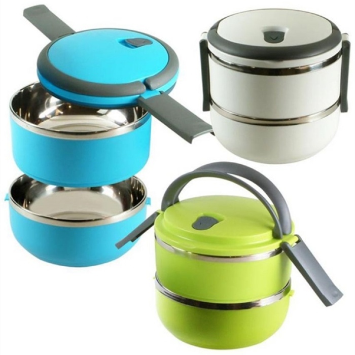 Biyomak® Sefer Tası Yemek Termosu Saklama Kabı Termosu 2li - ÇELİK Mavi