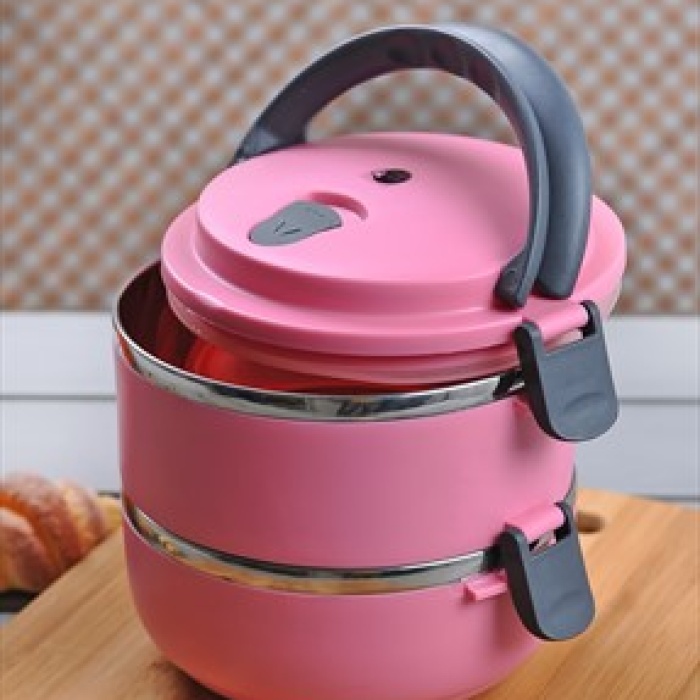 Biyomak® Sefer Tası Yemek Termosu Saklama Kabı Termosu 2li - ÇELİK Pembe