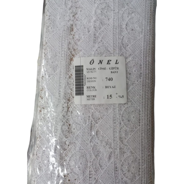 ® Dantel Polyester Güpür Bant Beyaz 15 Metre En 5 cm ON-740-B