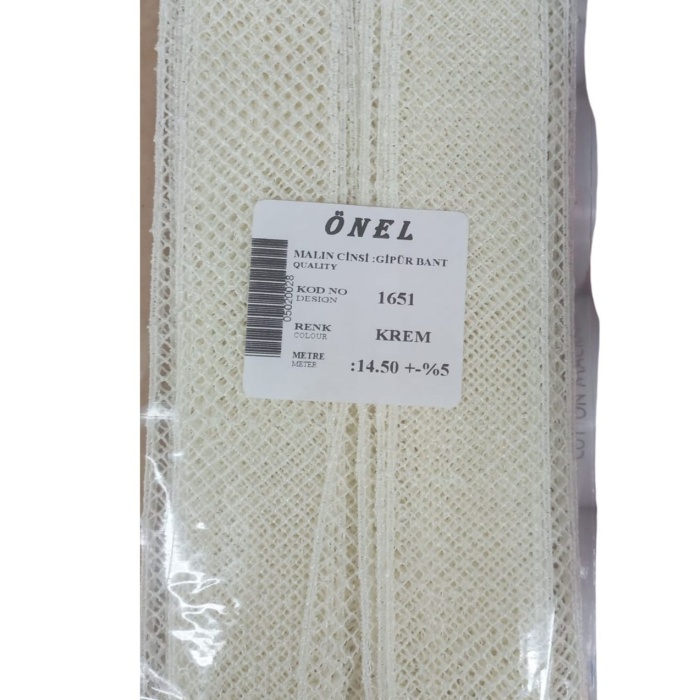 ® Dantel Polyester Güpür Bant Krem 14,50 Metre En 3 cm ON-1651-KR