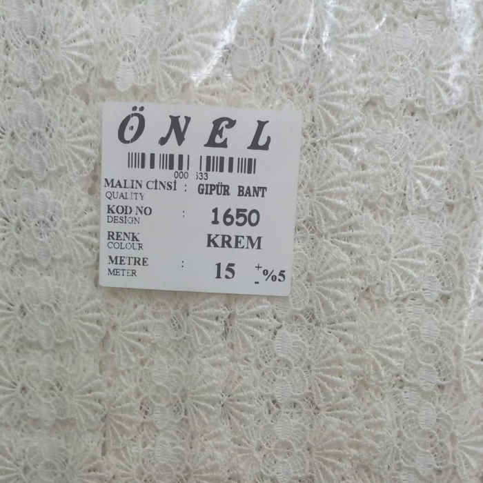 ® Dantel Polyester Güpür Bant Krem 15 Metre En 6 cm ON-1650-KR