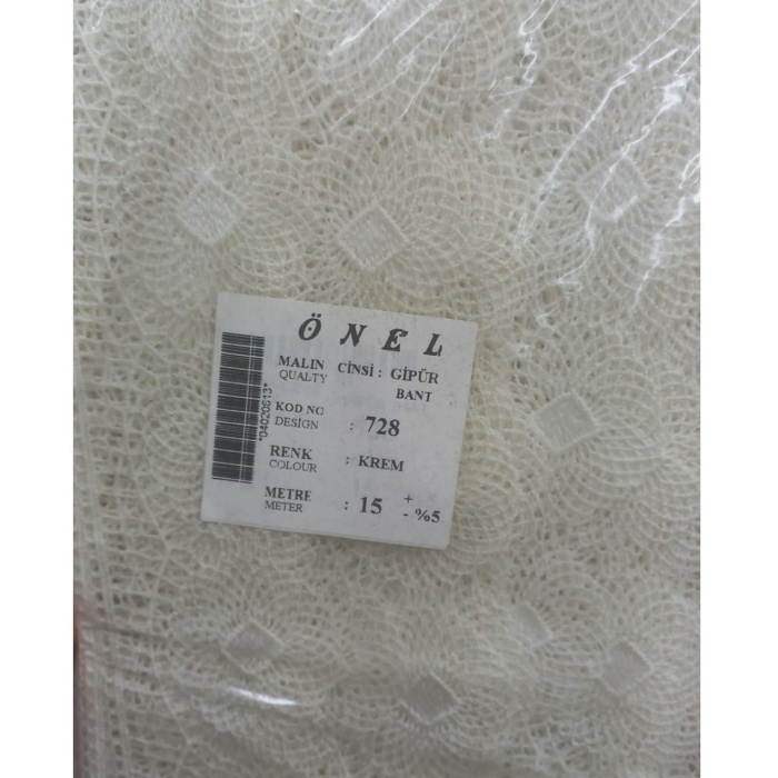 ® Dantel Polyester Güpür Bant Krem 15 Metre En 6 cm ON-728-KR