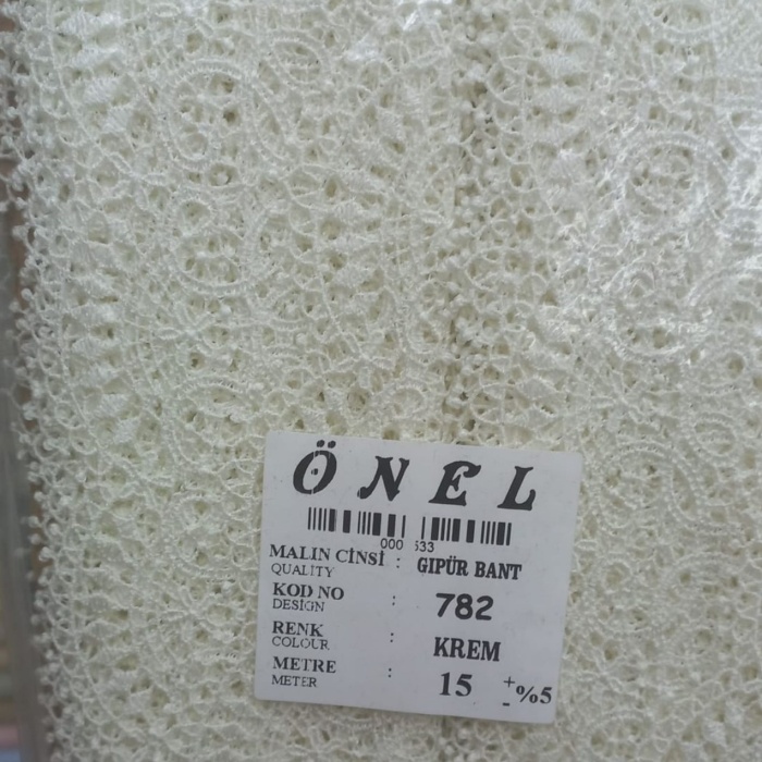 ® Dantel Polyester Güpür Bant Krem 15 Metre En 6 cm ON-782-KR