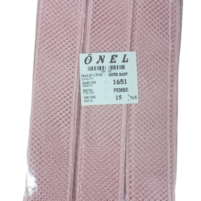 ® Dantel Polyester Güpür Bant Pembe 15 Metre En 3 cm ON-1651-P