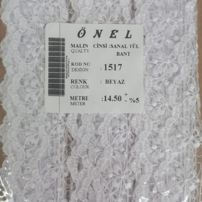 ® Dantel Polyester Sanal Tül Bant Beyaz 14,50 Metre En 6 cm ON-1517-B