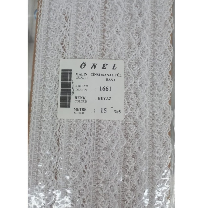 ® Dantel Polyester Sanal Tül Bant Beyaz 15 Metre En 6 cm ON-1661-B