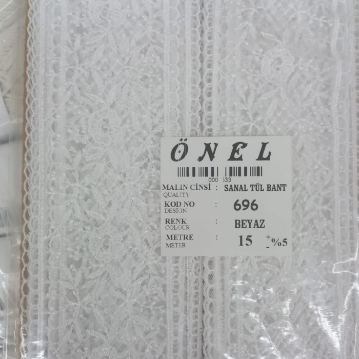 ® Dantel Polyester Sanal Tül Bant Beyaz 15 Metre En 6 cm ON-696-B