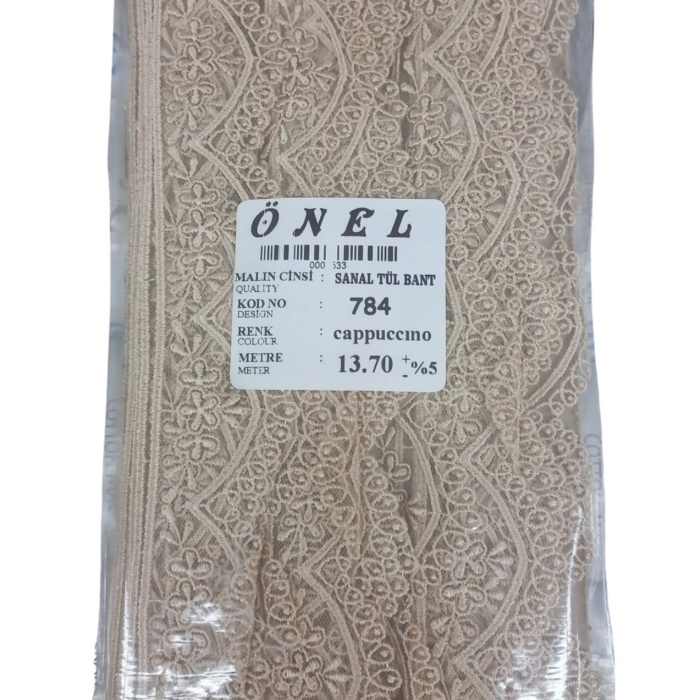 ® Dantel Polyester Sanal Tül Bant Cappucino 13,70 Metre En 6 cm ON-784-C