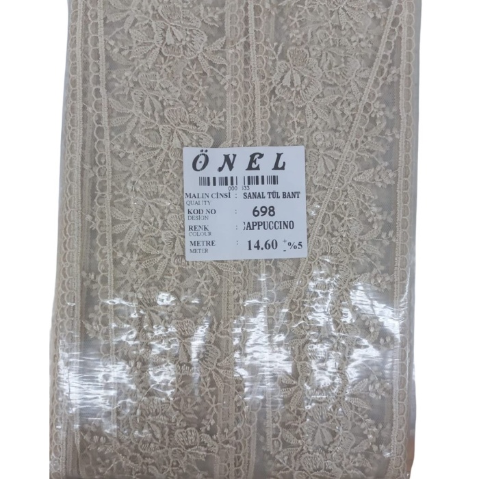 ® Dantel Polyester Sanal Tül Bant Cappucino 14,60 Metre En 6 cm ON-698-C