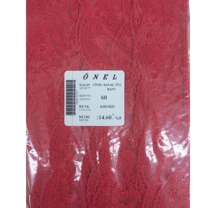 ® Dantel Polyester Sanal Tül Bant Kırmızı 14,60 Metre En 6 cm ON-60-K