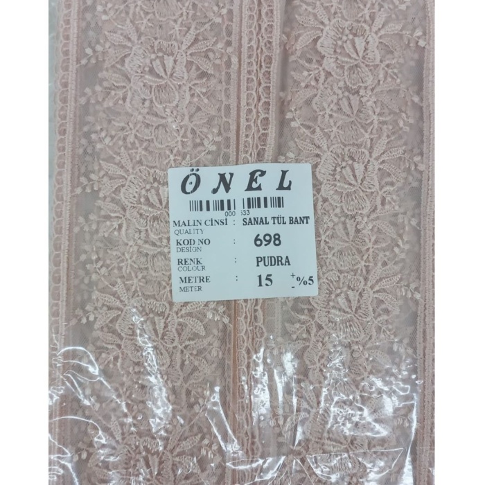 ® Dantel Polyester Sanal Tül Bant Pudra 15 Metre En 6 cm ON-698-PU