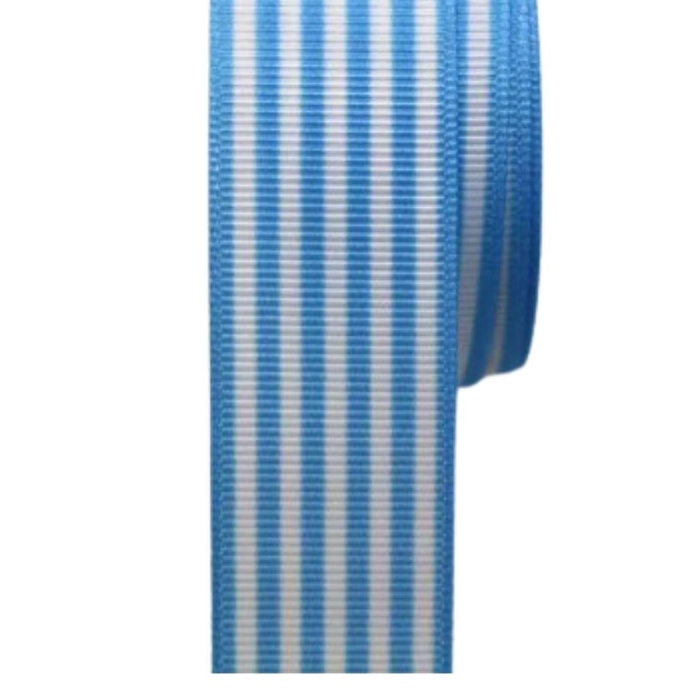 ® Tafta Çizgi Desen Kurdele 25 mm Mavi 2 Metre