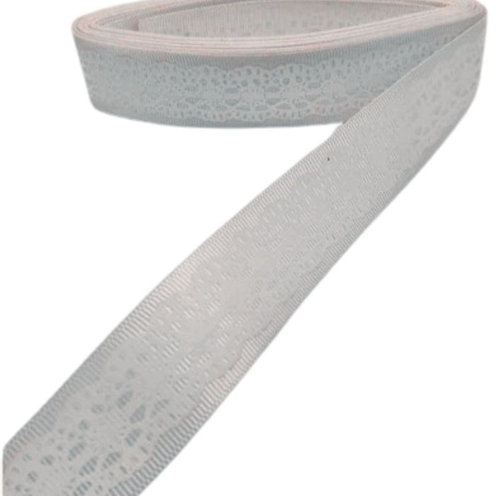 ® Tafta Dantel Görünümlü Kurdele Gri 25 mm 5 Metre