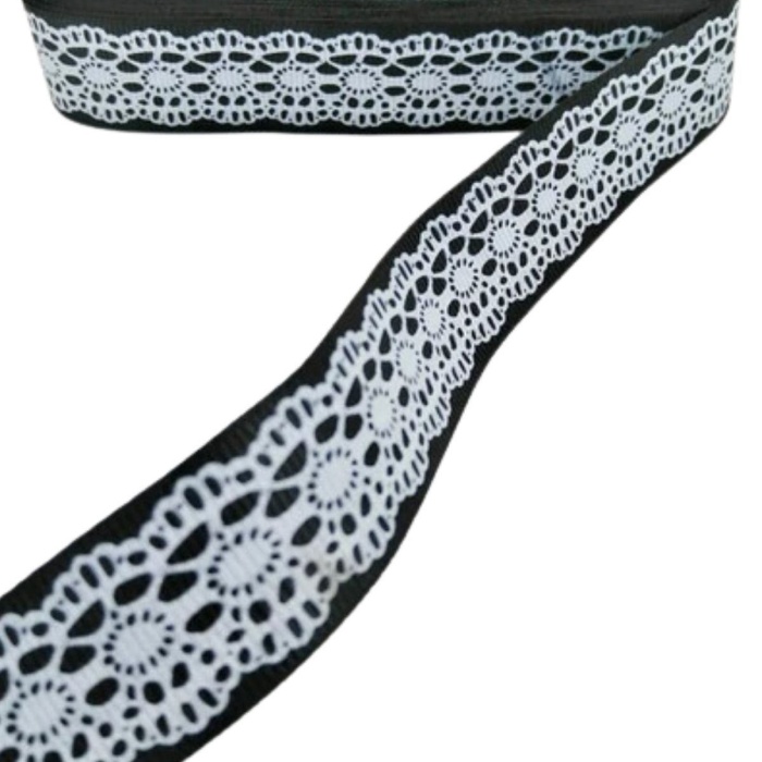 ® Tafta Dantel Görünümlü Kurdele Siyah 25 mm 10 Metre