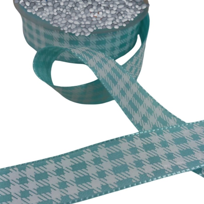 Biyomak® Tafta Ekoseli Kurdele 25 mm Mint 2 Metre