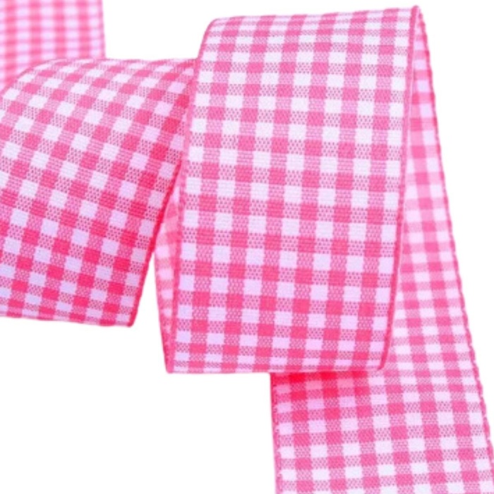 Biyomak® Tafta Ekoseli Kurdele 25 mm Pembe 5 Metre