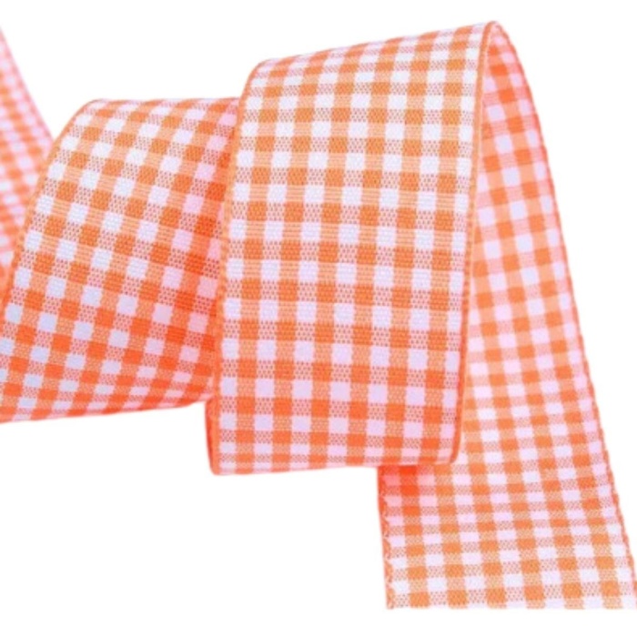 Biyomak® Tafta Ekoseli Kurdele 25 mm Turuncu 5 Metre