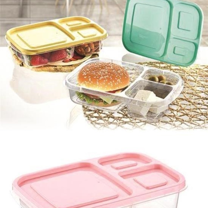 ®  3 Bölmeli Sefer Tası Pratik Kolay Gıda Diyet Saklama Erzak Kabı