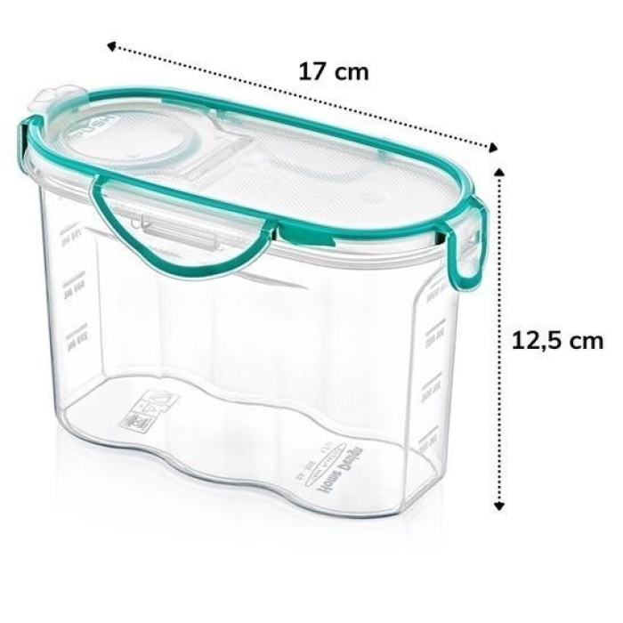 ®  Kilitli Kapaklı Contalı Hava,Su Sıvı Geçirmez 1,2 Litre Erzak Saklama Kabı-SA580