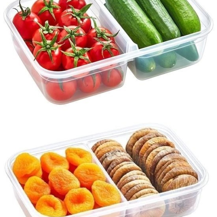 ®  2 Bölmeli Sızdırmaz Contalı Kilitli Kapaklı 1 Litre Erzak Saklama Kabı -LC505