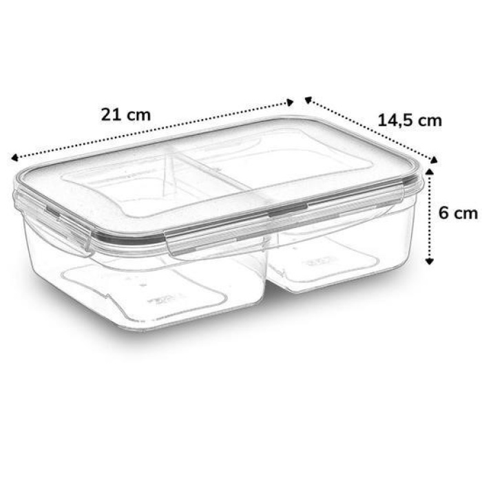 ®  2 Bölmeli Sızdırmaz Contalı Kilitli Kapaklı 1 Litre Erzak Saklama Kabı -LC505