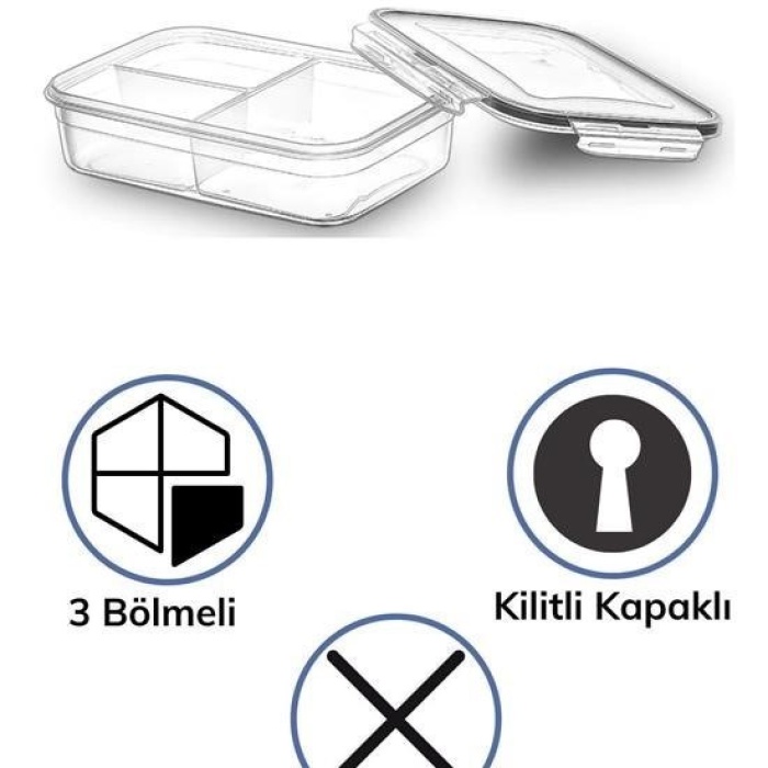 ®  3 Bölmeli Kilitli Kapaklı 1 Litre Erzak Saklama Kabı LC-510