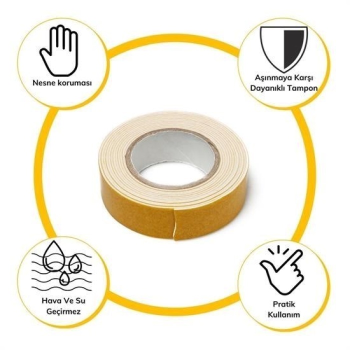 ®  Çok Amaçlı Tüm Yüzeylerde Kullanıma Uygun Beyaz Çift Taraflı Köpük Sünger Montaj Bant
