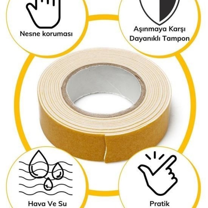 ®  Çok Amaçlı Tüm Yüzeylerde Kullanıma Uygun Beyaz Çift Taraflı Köpük Sünger Montaj Bant