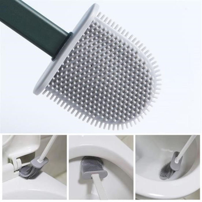 ®  Duvara Monte Edilebilir Kapaklı Askılı Klozet Yumuşak Silikon Başlıklı Tuvalet Fırçası Seti