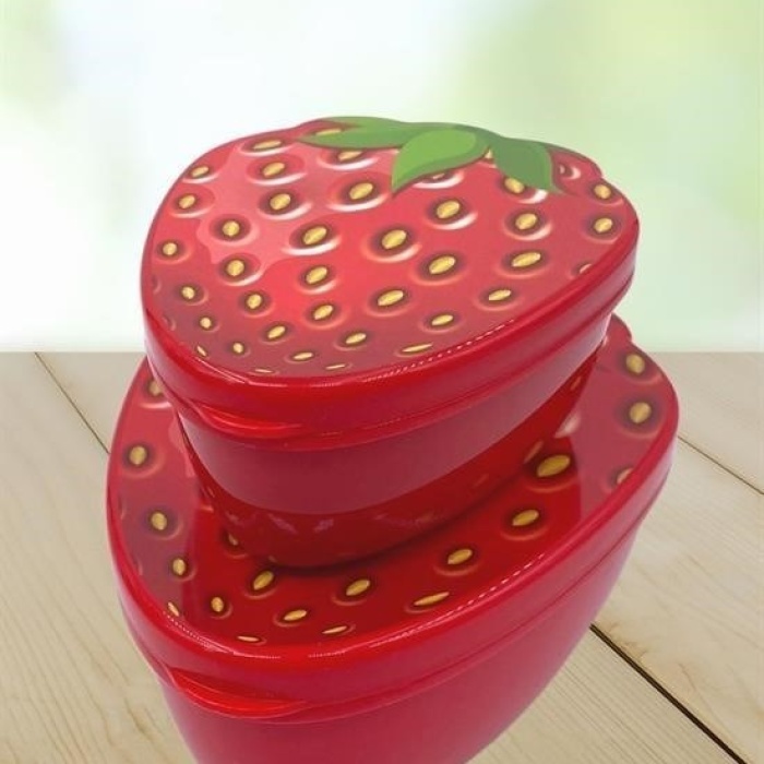 ®  2li İç İçe Geçebilen Çilek Model Saklama ve Beslenme Kabı Seti (550 ml + 250 ml)
