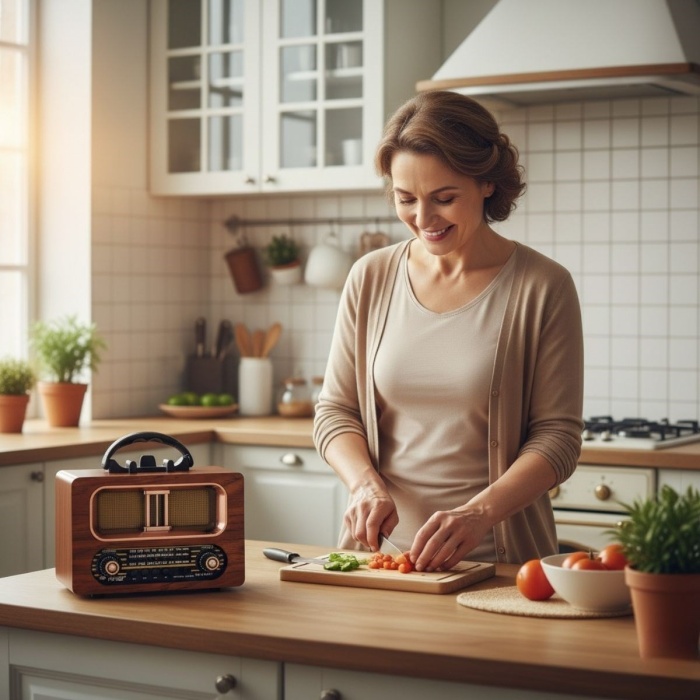 Biyomak®  Büyük Boy Retro, Nostaljik, Ahşap Tasarım Bluetooth Hoparlörlü, Şarjlı, Taşınabilir FM/AM Destekli Radyo NS-6635