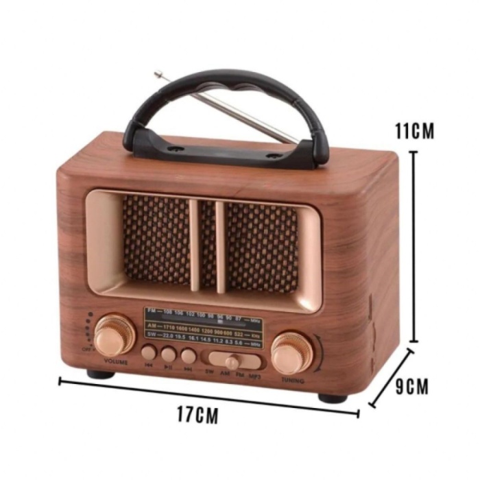 Biyomak®  Küçük Mini Boy Retro Ahşap Tasarım Bluetooth Hoparlörlü Radyo – FM/AM Destekli, Şarjlı ve Taşınabilir Radyo NS-8108