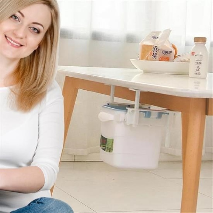®  Mini Masa Çöp Kovası Plastik Tezgah Altı Geri Çekilebilir Yapışkanlı Görünmez Bölme Pratik