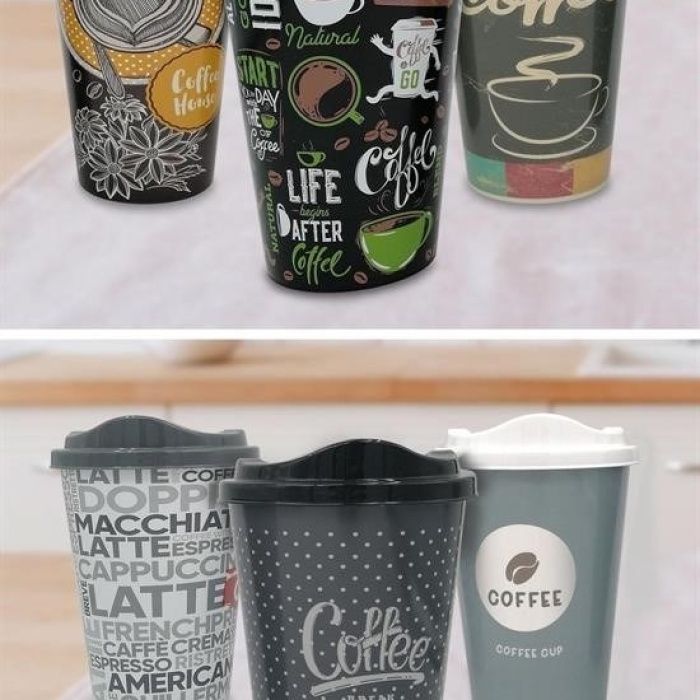 Biyomak®  3 Adet Kahve Bardağı Seti Dekoratif Plastik Kahve Muhafaza Bardağı