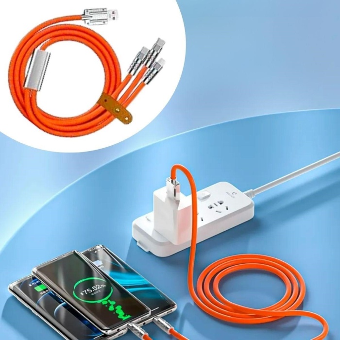 Biyomak®   3 Şarj Aleti 1 Arada Çinko Alaşım Hızlı Şarj Kablosu Turuncu